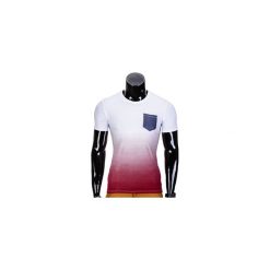 T-shirty męskie: T-SHIRT MĘSKI BEZ NADRUKU S427 – BIAŁY/CZERWONY