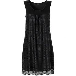 Sukienka shirtowa bonprix czarny. Czarne sukienki damskie bonprix, w koronkowe wzory, z koronki, bez kołnierzyka, bez rękawów. Za 99,99 zł.
