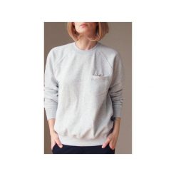 Bluza raglan kieszonka kotek słodziak. Szare bluzy damskie marki One mug a day, s, z aplikacjami, z bawełny, bez rękawów, bez kaptura. Za 139,00 zł.