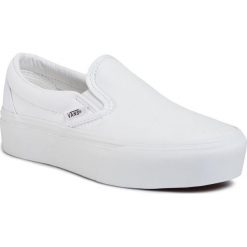 Tenisówki VANS - Classic Slip-On P VN0A3JEZW001 True White. Białe półbuty damskie Vans, bez wzorów, z gumy, bez obcasa, na płaskiej podeszwie, bez zapięcia. W wyprzedaży za 259,00 zł.