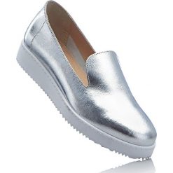 Buty skórzane wsuwane bonprix srebrny. Szare baleriny damskie marki bonprix, bez wzorów, bez obcasa. Za 189,99 zł.