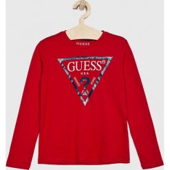 Guess Jeans - Longsleeve dziecięcy 118-175 cm. Czarne t-shirty chłopięce Guess Jeans, z nadrukiem, z bawełny, z długim rękawem. Za 89,90 zł.