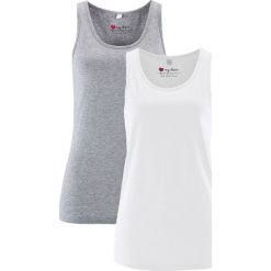 Top ze stretchem (2 szt. w opak.) bonprix jasnoszary melanż + biały. Szare topy damskie bonprix, bez wzorów, z materiału, z okrągłym kołnierzem. Za 39,98 zł.