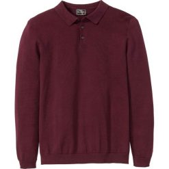 Sweter polo z dzianiny o gładkim splocie drobnych oczek bonprix czerwony klonowy. Czerwone swetry męskie bonprix, s, bez wzorów, z dzianiny, polo, bez kaptura. Za 74,99 zł.
