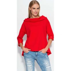 Czerwona Bluza z Szerokim Kapturem. Czerwone bluzy sportowe damskie marki Molly.pl, s, z jeansu. Za 86,90 zł.