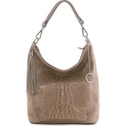Shopper bag damskie: Skórzana torebka w kolorze szarobrązowym – 26 x 28 x 12 cm