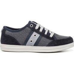 Sneakersy "Anthor" w kolorze granatowo-szarym. Niebieskie trampki chłopięce marki geox kids, z gumy, na sznurówki. W wyprzedaży za 142,95 zł.