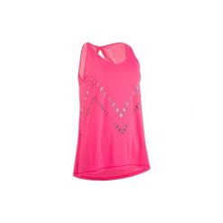 Top do tańca fitness damski. Różowe topy damskie DOMYOS, bez wzorów, z elastanu, bez rękawów, na fitness i siłownię. Za 59,99 zł.