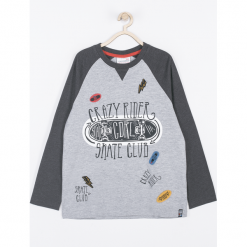 Koszulka. Szare t-shirty chłopięce z długim rękawem marki SKATE CLUB, z aplikacjami, z bawełny. Za 39,90 zł.