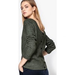 Sweter ażurowy, tył zapinany na guziki. Czarne kardigany damskie marki La Redoute Collections, l, w ażurowe wzory, z elastanu. Za 127,64 zł.