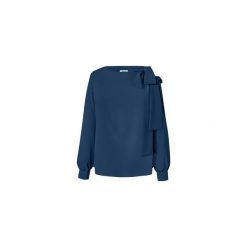 Granatowa bluzka damska wiązana na kokardę. Niebieskie bluzki damskie Bien fashion, xl, bez wzorów, z tkaniny, eleganckie, bez kołnierzyka, z długim rękawem. Za 119,00 zł.