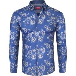 Koszula męska slim niebieska Recea. Niebieskie koszule męskie Recea, xl, bez wzorów, z bawełny, eleganckie, bez kołnierzyka, bez rękawów. Za 79,90 zł.