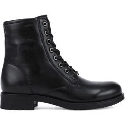 Geox - Workery skórzane. Czarne workery damskie Geox, ze skóry, z okrągłym noskiem, bez obcasa, na obcasie, na zamek. Za 429,90 zł.