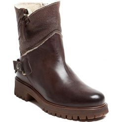 Buty zimowe męskie: Skórzane botki w kolorze brązowym