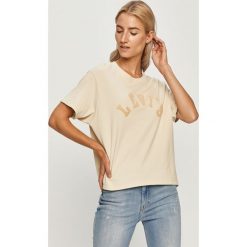 Levi's - T-shirt. Brązowe bluzki damskie Levi's®, s, z aplikacjami, z bawełny, casualowe, z okrągłym kołnierzem, z krótkim rękawem. Za 159,90 zł.