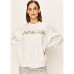 Wrangler - Bluza. Białe bluzy damskie Wrangler, s, z nadrukiem, z bawełny, bez rękawów, bez kaptura. W wyprzedaży za 139,90 zł.