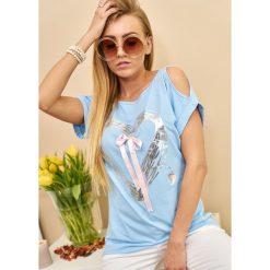 T-Shirt Heart Kolor Blue OneSize. Czarne bluzki damskie LIGARI, uniwersalny, w paski, z elastanu, bez kołnierzyka, bez rękawów. Za 59,99 zł.