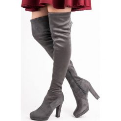 Buty zimowe damskie: CIEMNOSZARE ZAMSZOWE MUSZKIETERKI