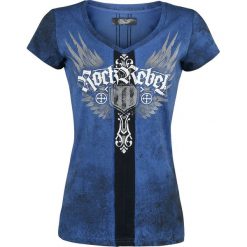 T-shirty damskie: Rock Rebel by EMP Cross Tribal V- Neck Koszulka damska niebieski