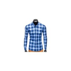 KOSZULA MĘSKA W KRATĘ Z DŁUGIM RĘKAWEM K405 - BŁĘKITNA. Niebieskie koszule męskie na spinki Ombre Clothing, m, z długim rękawem. Za 49,00 zł.