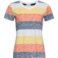 Shirt w paski, krótki rękaw bonprix biało-pomarańczowy w paski. Białe koszulki damskie marki bonprix, w paski, bez kołnierzyka, z krótkim rękawem. Za 44,99 zł.