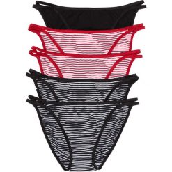 Figi "tanga" (5 par) bonprix czarno-biało-ciemnoczerwony w paski. Czarne figi damskie marki bonprix, w paski. Za 37,45 zł.