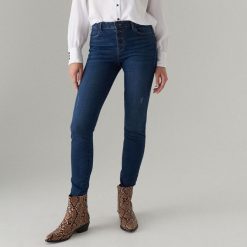 Jeansy skinny z wysokim stanem - Niebieski. Niebieskie jeansy damskie Mohito, z jeansu, z podwyższonym stanem. Za 119,99 zł.