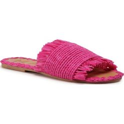 Klapki MANEBI - Leather Sandals S 1.7 Y0 Fucsia Fringed. Różowe klapki damskie Manebi, z aplikacjami, ze skóry, bez obcasa, na obcasie. Za 599,00 zł.