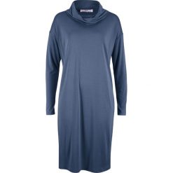 Sukienka shirtowa z golfem, długi rękaw bonprix indygo. Niebieskie sukienki damskie bonprix, bez wzorów, z golfem, z długim rękawem, długie, maxi. Za 74,99 zł.
