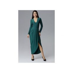 Sukienka636 Zielony. Zielone sukienki damskie FIGL, xl, bez wzorów, eleganckie, z dekoltem w serek, z długim rękawem, długie, maxi, asymetryczne. Za 189,00 zł.