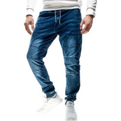 Spodnie joggery jeansowe męskie niebieskie Recea. Niebieskie spodnie męskie Recea, s, bez wzorów, z bawełny. Za 79,99 zł.
