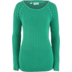 Sweter w warkocze bonprix szmaragdowy. Zielone swetry klasyczne damskie bonprix. Za 74,99 zł.