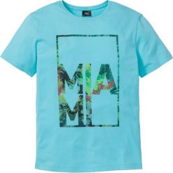 T-shirt z nadrukiem bonprix morski z nadrukiem. Niebieskie t-shirty męskie bonprix, s, z nadrukiem, bez kołnierzyka. Za 27,99 zł.