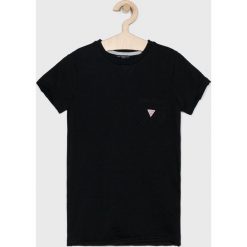Guess Jeans - T-shirt dziecięcy 118-175 cm. Czarne t-shirty chłopięce Guess Jeans, z aplikacjami, z bawełny, bez rękawów. Za 99,90 zł.