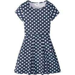 Sukienka shirtowa w groszki bonprix ciemnoniebiesko-biały. Niebieskie sukienki dziewczęce bonprix, w grochy, z krótkim rękawem, krótkie, mini. Za 44,99 zł.
