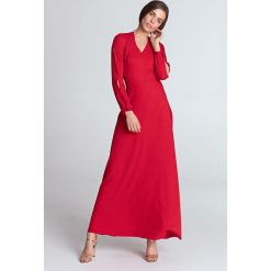 Czerwona sukienka maxi z wycięciami na rękawach. Czerwone sukienki damskie NIFE, xl, bez wzorów, z poliesteru, bez kołnierzyka, z długim rękawem, długie, maxi, rozkloszowane. Za 239,00 zł.
