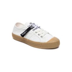 Trampki w kolorze białym. Białe trampki i tenisówki damskie Melissa, Pepe Jeans, bez wzorów, z materiału, na sznurówki. W wyprzedaży za 119,95 zł.