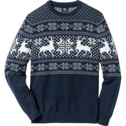 Sweter w norweski wzór Regular Fit bonprix ciemnoniebieski. Niebieskie swetry męskie marki bonprix, s, z aplikacjami, bez kołnierzyka, bez kaptura. Za 89,99 zł.