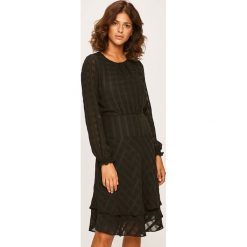 Dkny - Sukienka. Niebieskie sukienki damskie DKNY, na co dzień, s, bez wzorów, z poliesteru, casualowe, z okrągłym kołnierzem, z długim rękawem, długie, midi, rozkloszowane. W wyprzedaży za 449,90 zł.