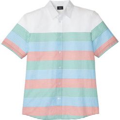 Koszula z krótkim rękawem w paski bonprix biały z nadrukiem. Białe koszule męskie bonprix, xl, w paski, bez kołnierzyka, z krótkim rękawem. Za 79,99 zł.