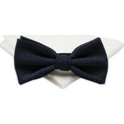 Granatowa Mucha z Białą Poszetką -CHATTIER- Męska, w Czarne Drobne Groszki MUCH0465. Czarne muszki męskie Chattier, na imprezę, w paski, eleganckie. Za 44,00 zł.