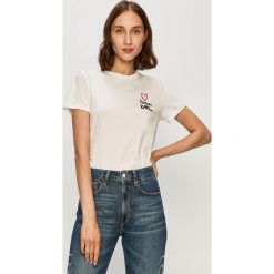 Karl Lagerfeld - T-shirt. Czarne topy damskie KARL LAGERFELD, s, z nadrukiem, z bawełny, casualowe, z okrągłym kołnierzem. W wyprzedaży za 259,90 zł.