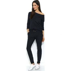 Czarny Stylowy Dresowy Komplet Damski. Czarne spodnie damskie Makadamia, s, z elastanu, eleganckie. Za 177,90 zł.