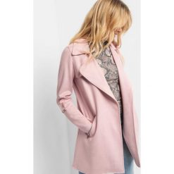 Trencz z ekozamszu. Pomarańczowe kurtki damskie Orsay, bez wzorów, z elastanu, eleganckie, długie, bez kaptura. Za 199,99 zł.