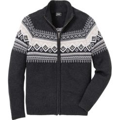 Sweter rozpinany w norweski wzór bonprix antracytowy melanż. Szare swetry męskie bonprix, s, z aplikacjami. Za 99,99 zł.