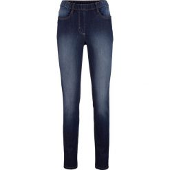 Jegginsy z wygodnym paskiem w talii STRAIGHT bonprix ciemny denim. Czarne jeansy damskie bonprix, bez wzorów, z jeansu. Za 74,99 zł.