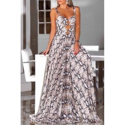 Sukienka MANDENA. Sukienki damskie IVET, na co dzień, z nadrukiem, eleganckie, bez kołnierzyka, z długim rękawem, długie, maxi, plisowane. W wyprzedaży za 109,00 zł.