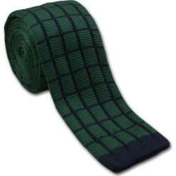 Dziergany Krawat Męski KNIT w Granatową Kratkę - 5,5 cm - Alties, Zielony KRALTS0112. Żółte krawaty męskie Alties, w paski, z jeansu, sportowe. Za 44,00 zł.