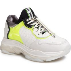 Sneakersy BRONX - 66341-BV Off White/N. Yellow/Blac. Brązowe półbuty damskie Bronx, bez wzorów, ze skóry ekologicznej, bez obcasa, na płaskiej podeszwie, bez zapięcia. Za 649,00 zł.