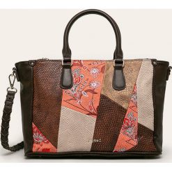 Desigual - Torebka. Pomarańczowe torby damskie na zakupy Desigual, w paski, z bawełny, duże. Za 449,90 zł.